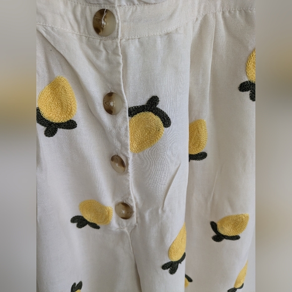 Anthropologie Red Carter Embroidered Lemon Ruffle Wide leg Flare Jumpsuit SMALL - Picture 4 of 15